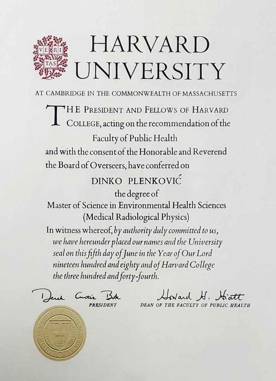 Master of Science, Harvard University.