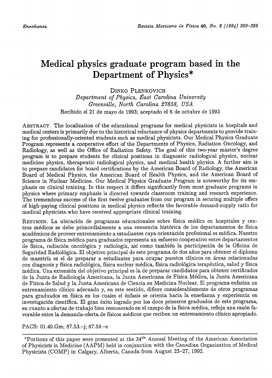 Medical phys. prog at ECU