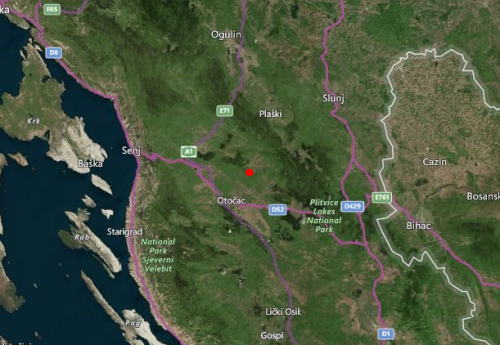 Slab potres kod Otočca