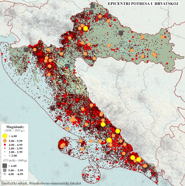 karta potresa u hrvatskoj Seizmičnost Hrvatske   Geofizički odsjek karta potresa u hrvatskoj